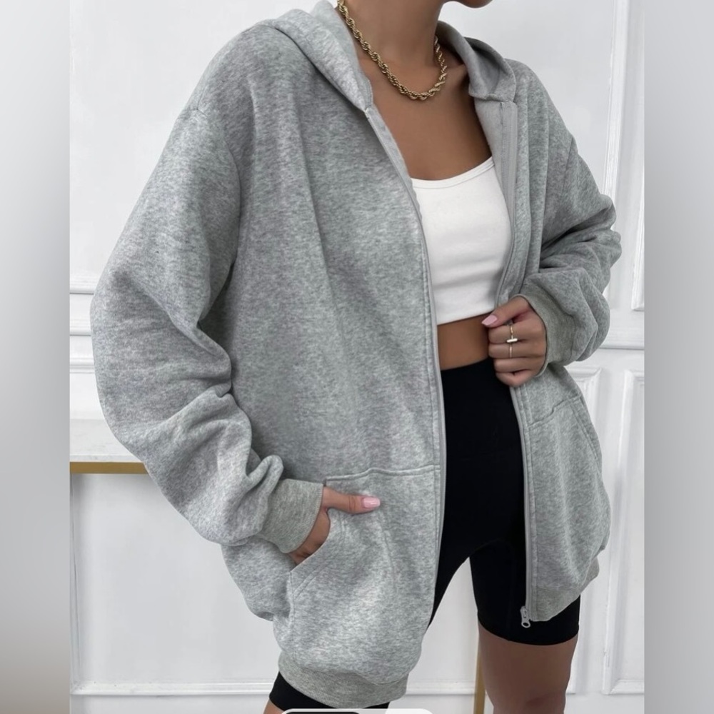 SHEIN Solid Drop Shoulder Zip Up Thermal Hoodie